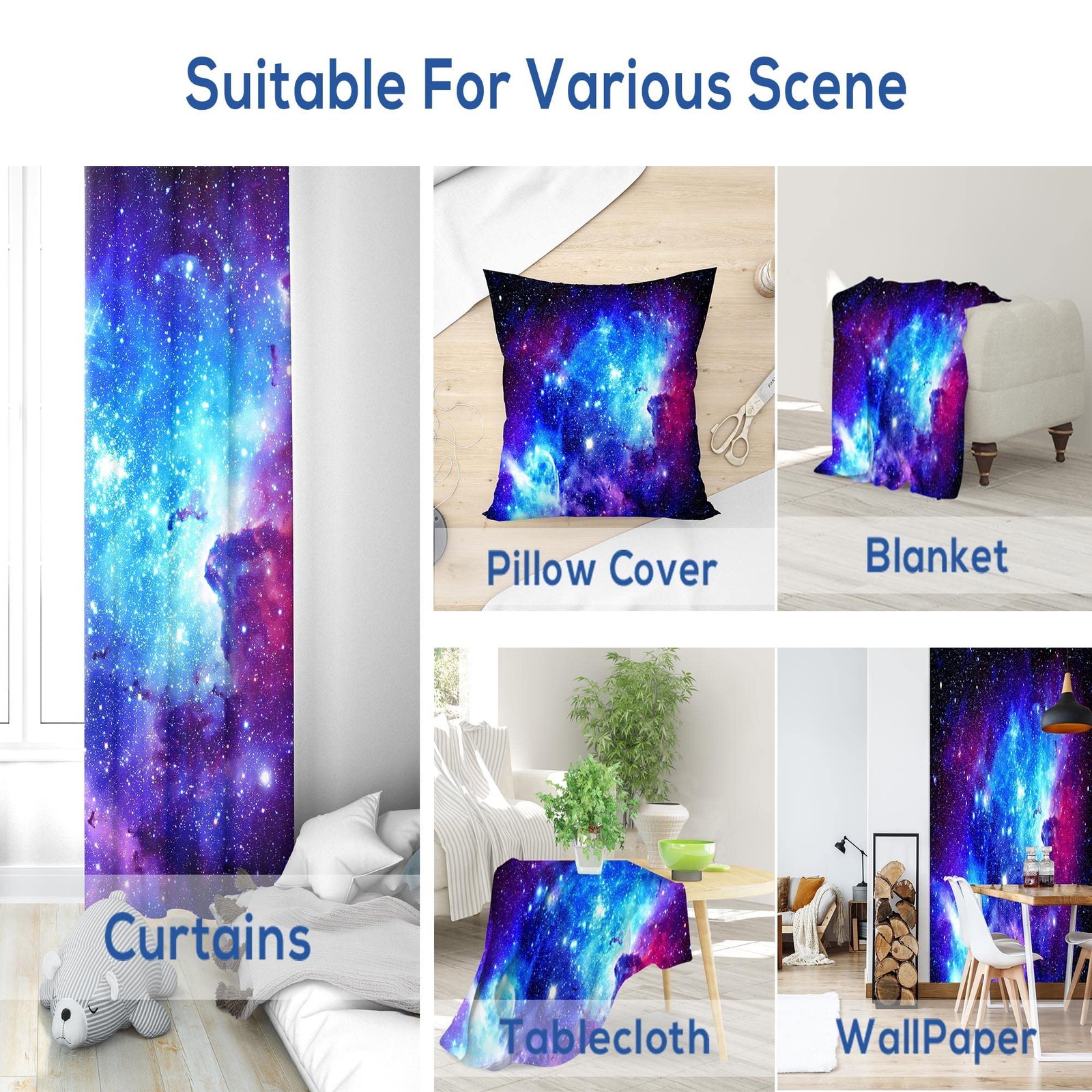 Galaxy Outer Space Nebula Curtains (2 Panels 42 x 63 Inch) Blue Rod Pocket Un…