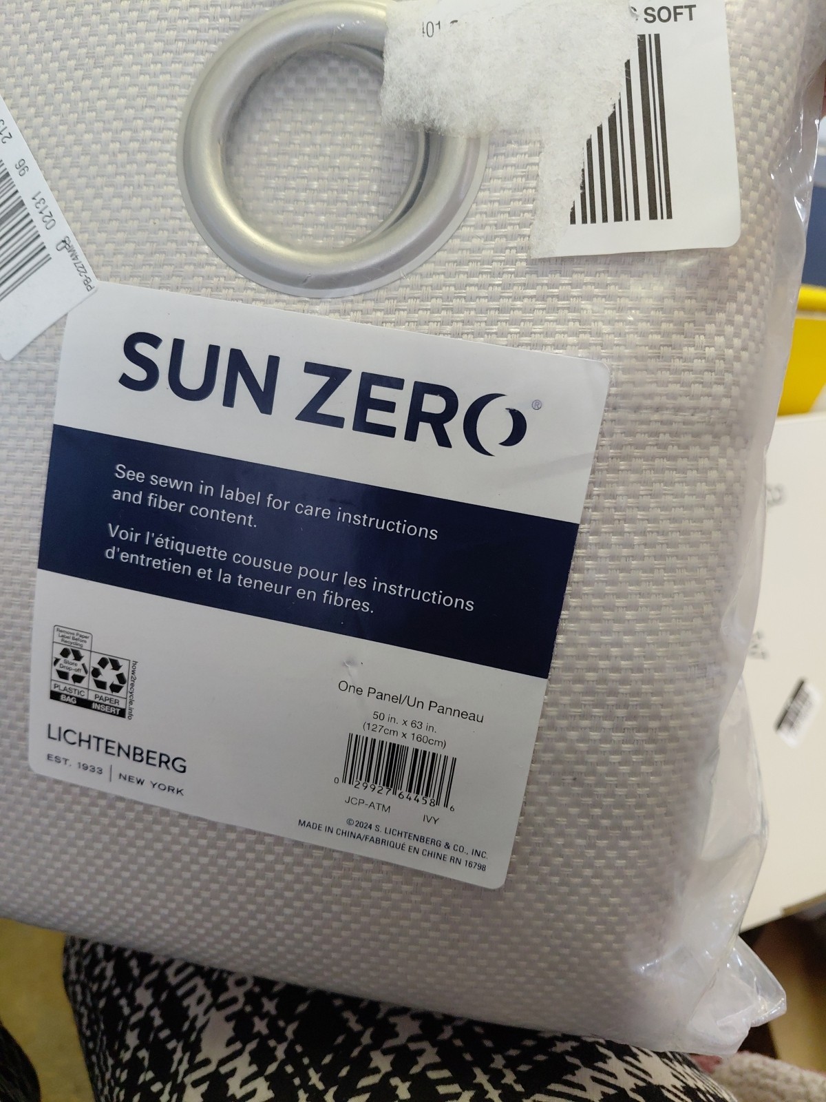 Sun Zero Atmosphere Grommet Top 100% Blackout Curtain Panell 50x63in Ivory