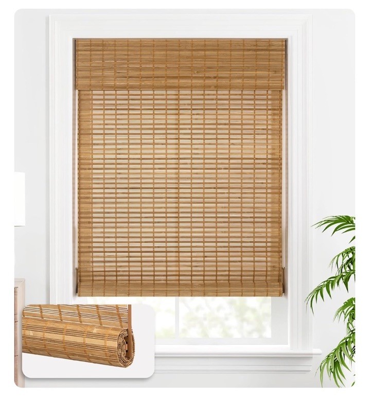 Cordless Bamboo Blinds, Roll Up Shades for Windows, 23” W x 72” H Squirrel