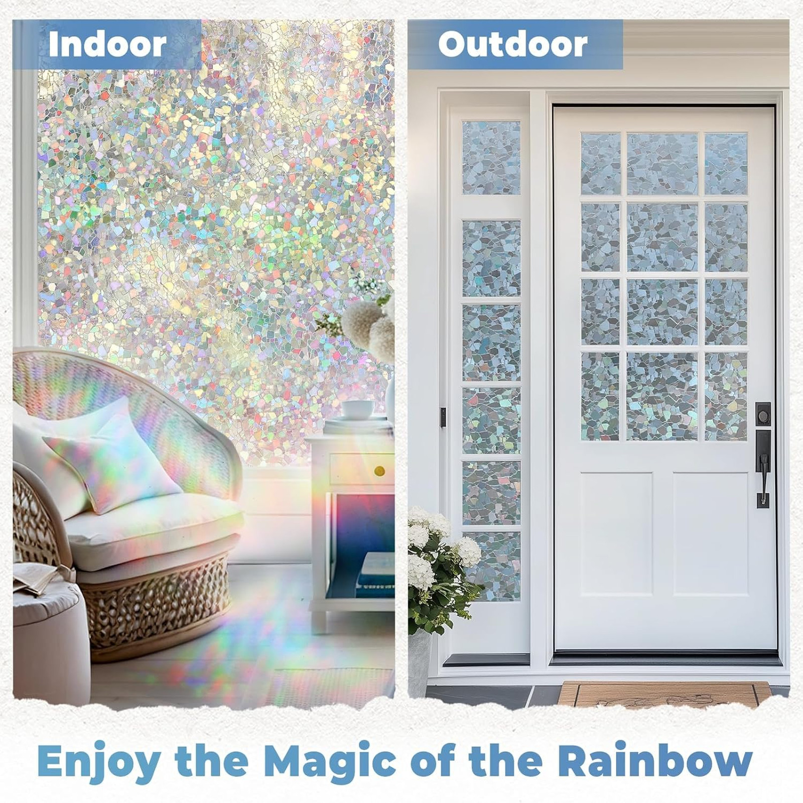 Window Privacy Film Rainbow Decorative Sticker 17.5 x 78.7 inches Static Cling