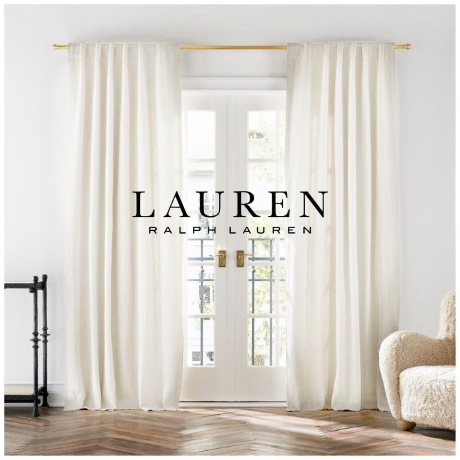 Ralph Lauren Curtains Blackout Linen Herringbone WHITE 52x 84 NEW 2 panels