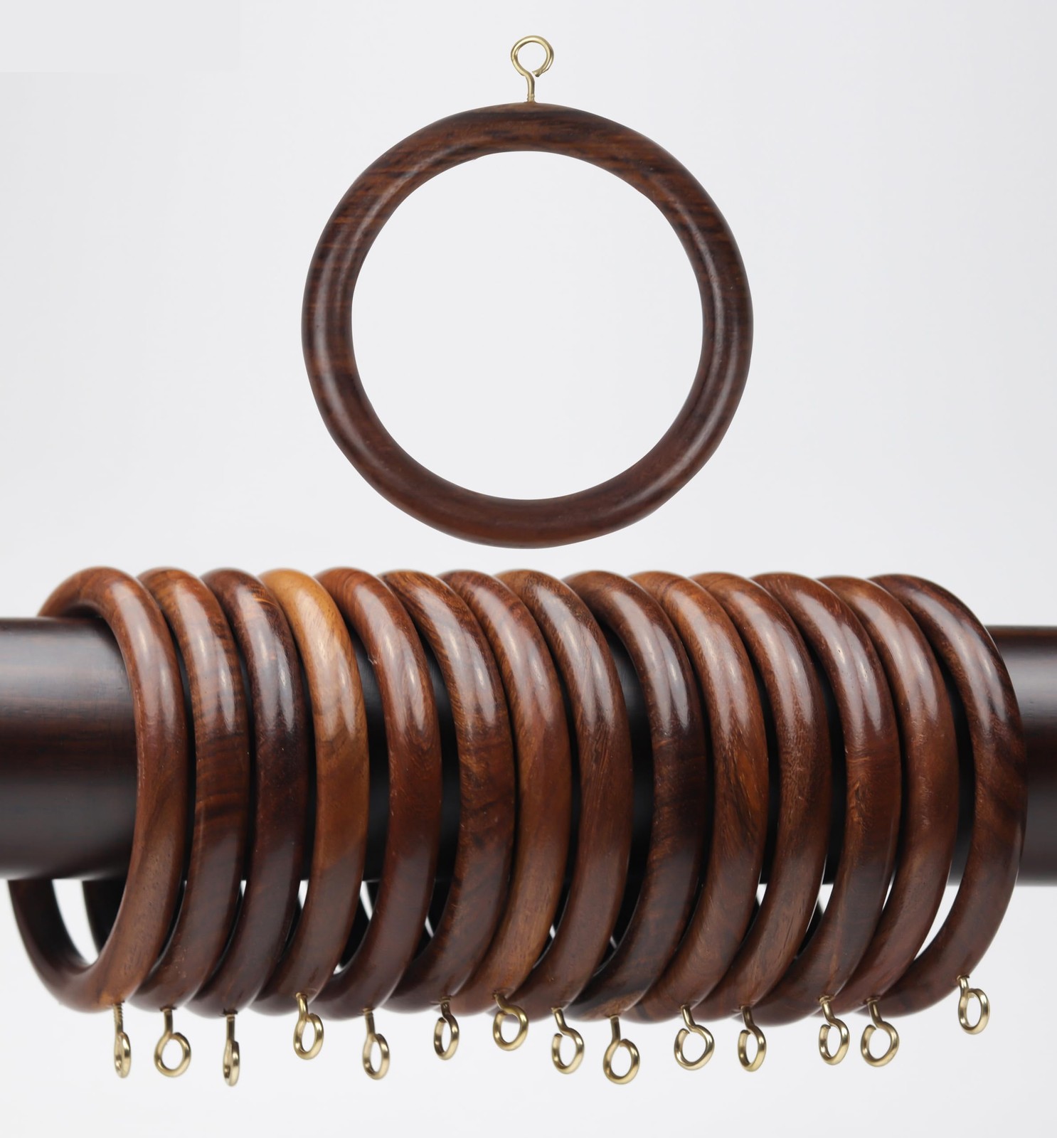 Mars Exports 50 Pieces Natural Rosewood Wooden Curtain Rod Rings 2.7 Inch Inner