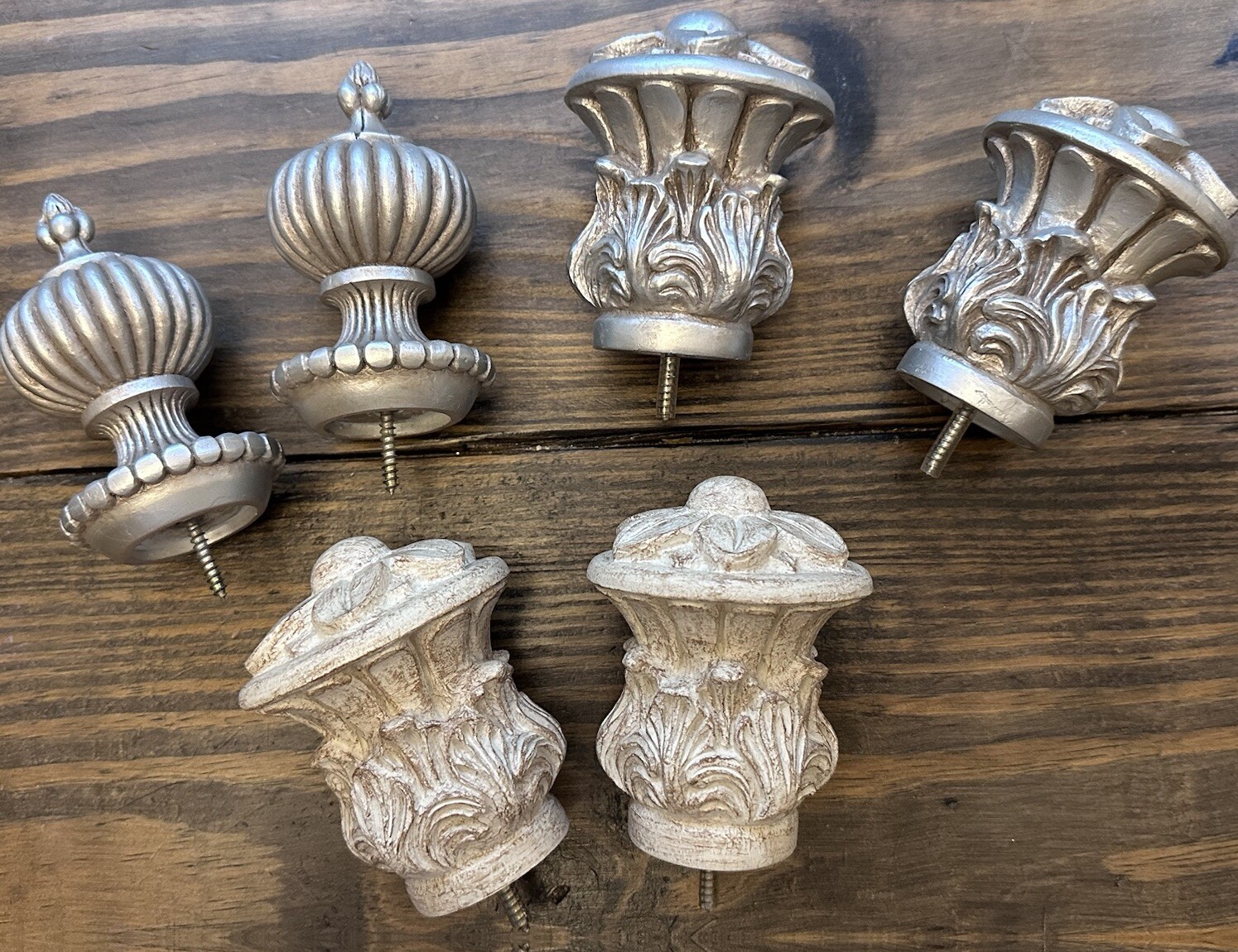Kirsch Levolor 1 3/8” Pole Finial Pewter Off White Ornate French Regency Lot New