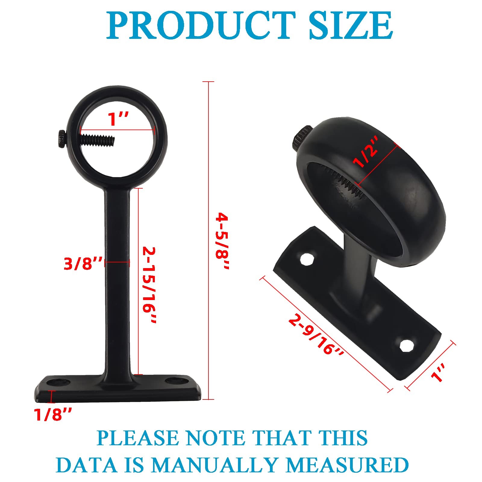 Curtain Bracket 4 PCS Ceiling & Wall Mount Brackets for Rods Black