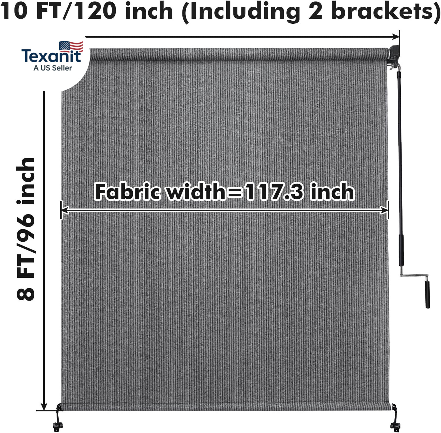 Outdoor Roller Shades with Splicing Design, 10′ W X 8′ H Exterior Cordless Patio