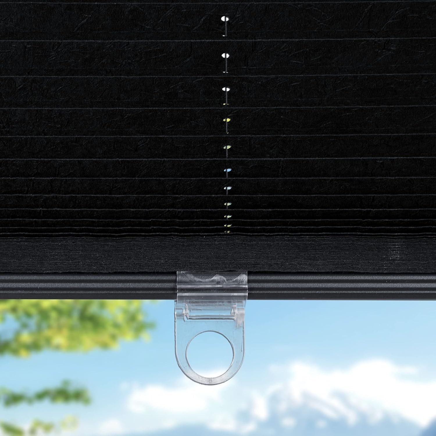 Window Shade 24×72 Cordless Pleated Fabric Light Filtering Black Polyester