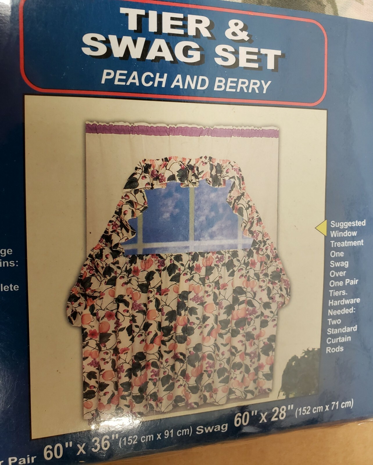 Kitchen Curtains Set: 2 Tiers (60″x36″) & Swag (60″x28″) PEACH & BERRY,UBI