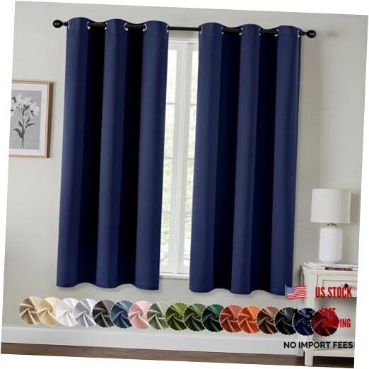 Blackout Curtains for Bedroom Living Room 2 40″W x 63″L (Pack of 2) Navy Blue