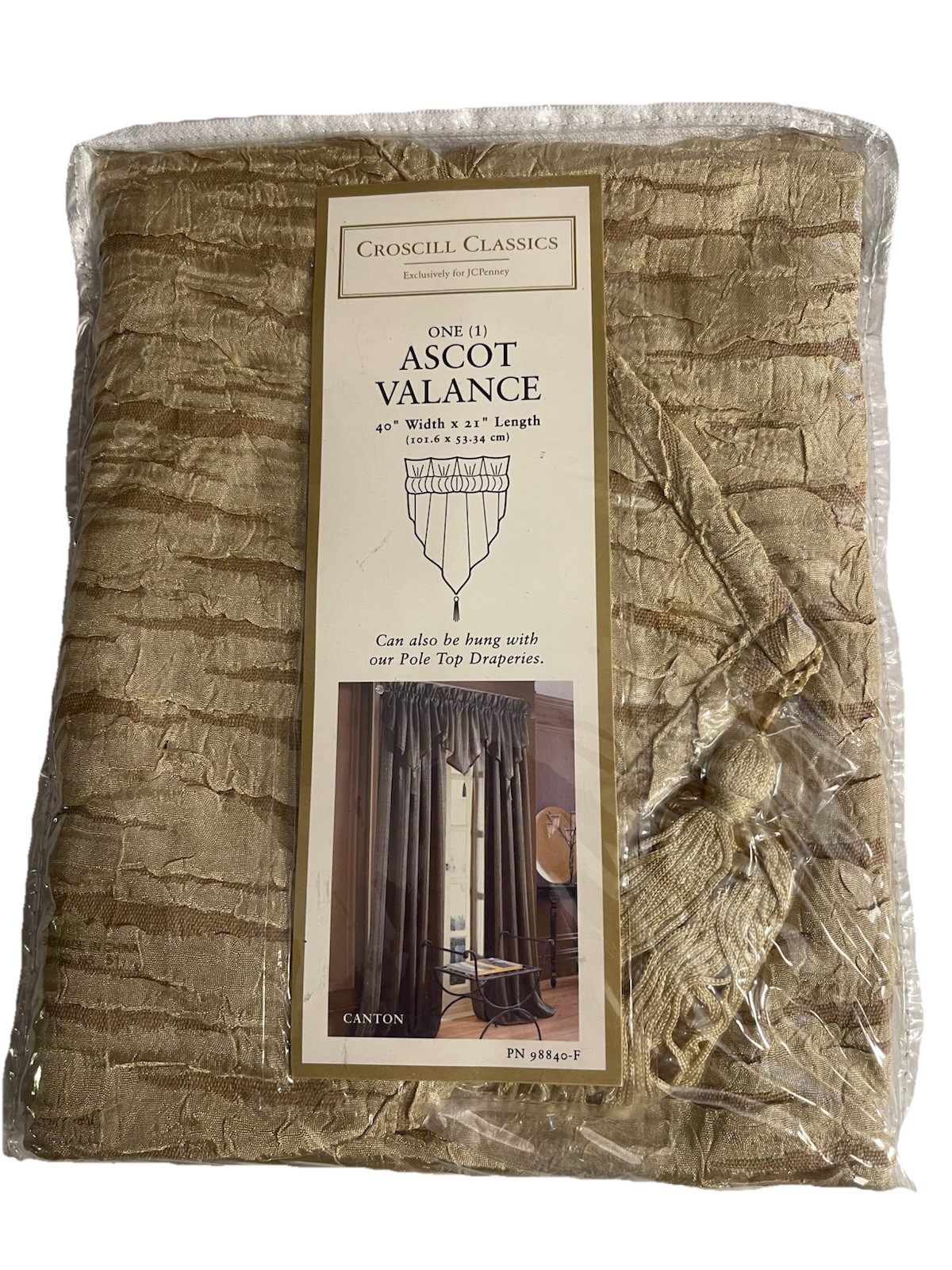 CROSCILL CLASSICS Ascot Valance Tasseled Beige Textured Pattern 40in W x 21in L