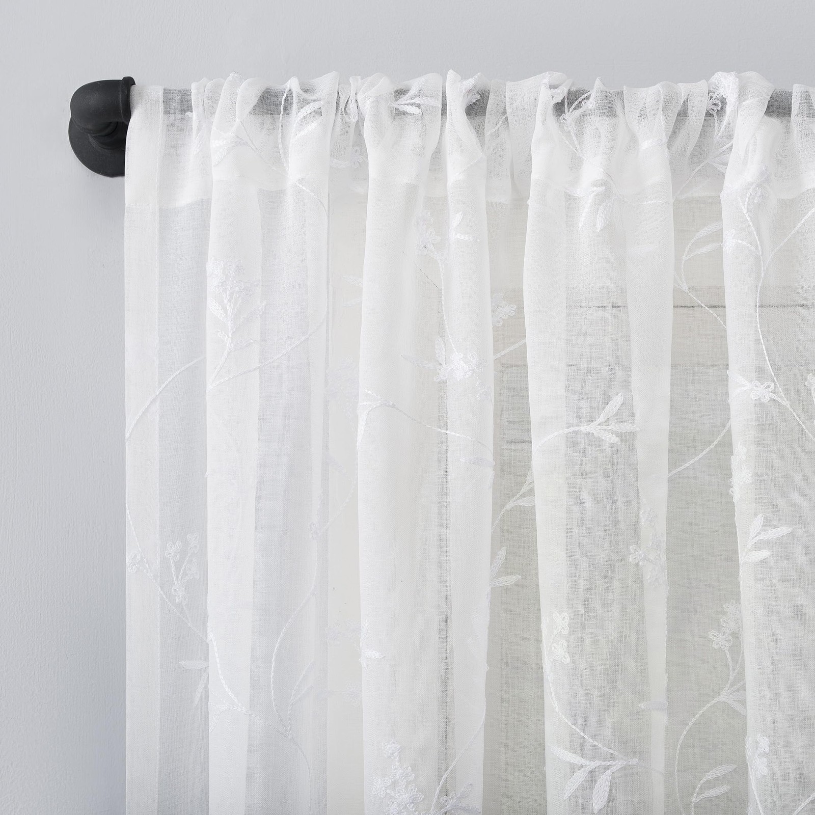 Delia Embroidered Floral Sheer Rod Pocket Curtain Panel, 50″ x 84″, Ivory Off…