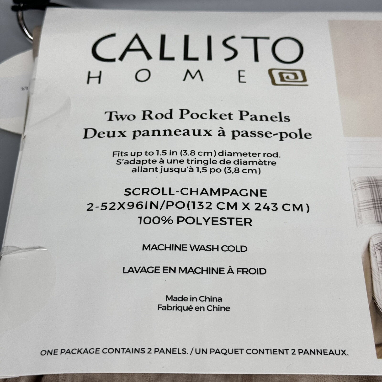 CALLISTO HOME 52×96 Scroll Champagne Rod Pocket Window Curtain Panels Set Of 2