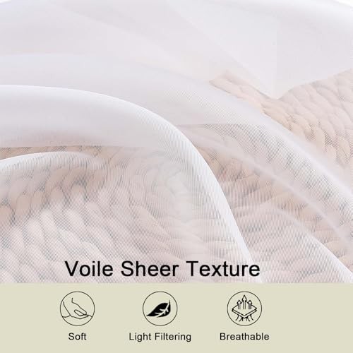 Sheer Curtains 63 Inch Length 2 Panels Set for 42″W x 63″L (Pack of 2) White