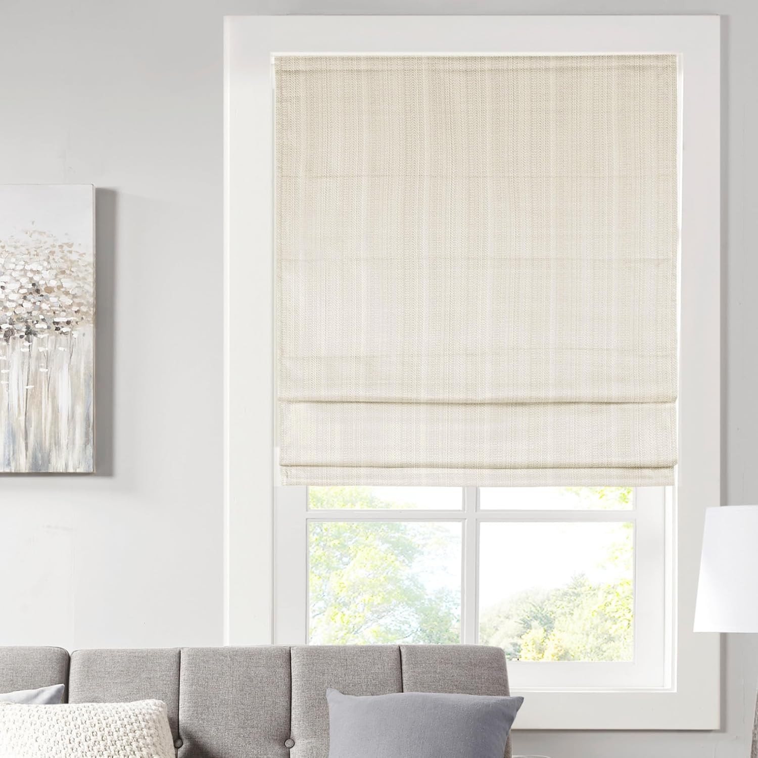 Galen Cordless Roman Shade, 35″W x 64″H, Sheen Ivory – Room Darkening, Thermal