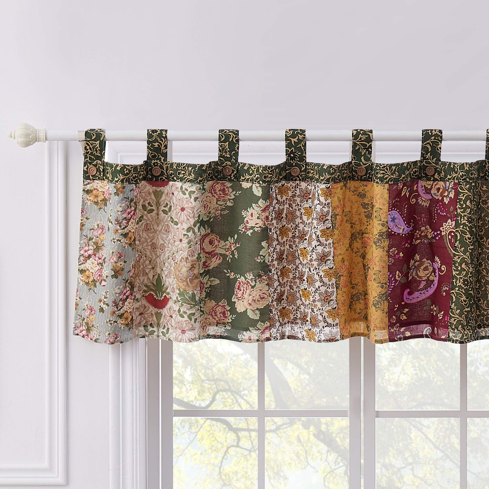 Antique Chic Cotton Patchwork Window Valance Tab Top Multicolor 84W x 21L Floral
