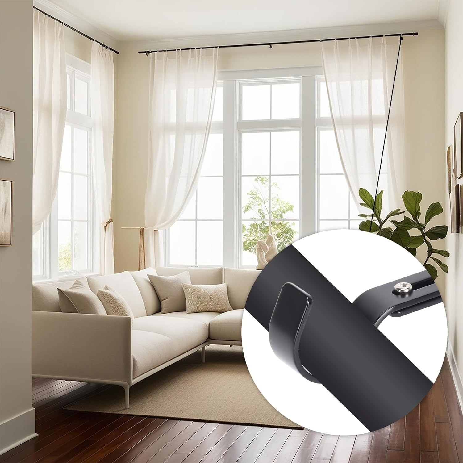Yalumo 6 Pcs Adjustable Curtain Rod Brackets, Premium Rod Brackets for Wall Meta