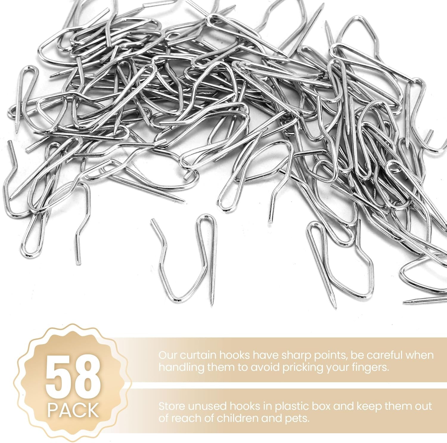 1.25 Curtain Hooks for Drapes 58PCS Metal Rustproof Pin Pleat Hooks for Windows