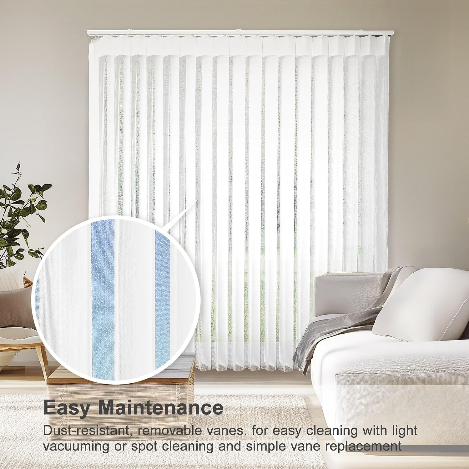 White Sheer Vertical Blinds Sliding Glass Doors 78″ W x 84″ H Light-Filtering