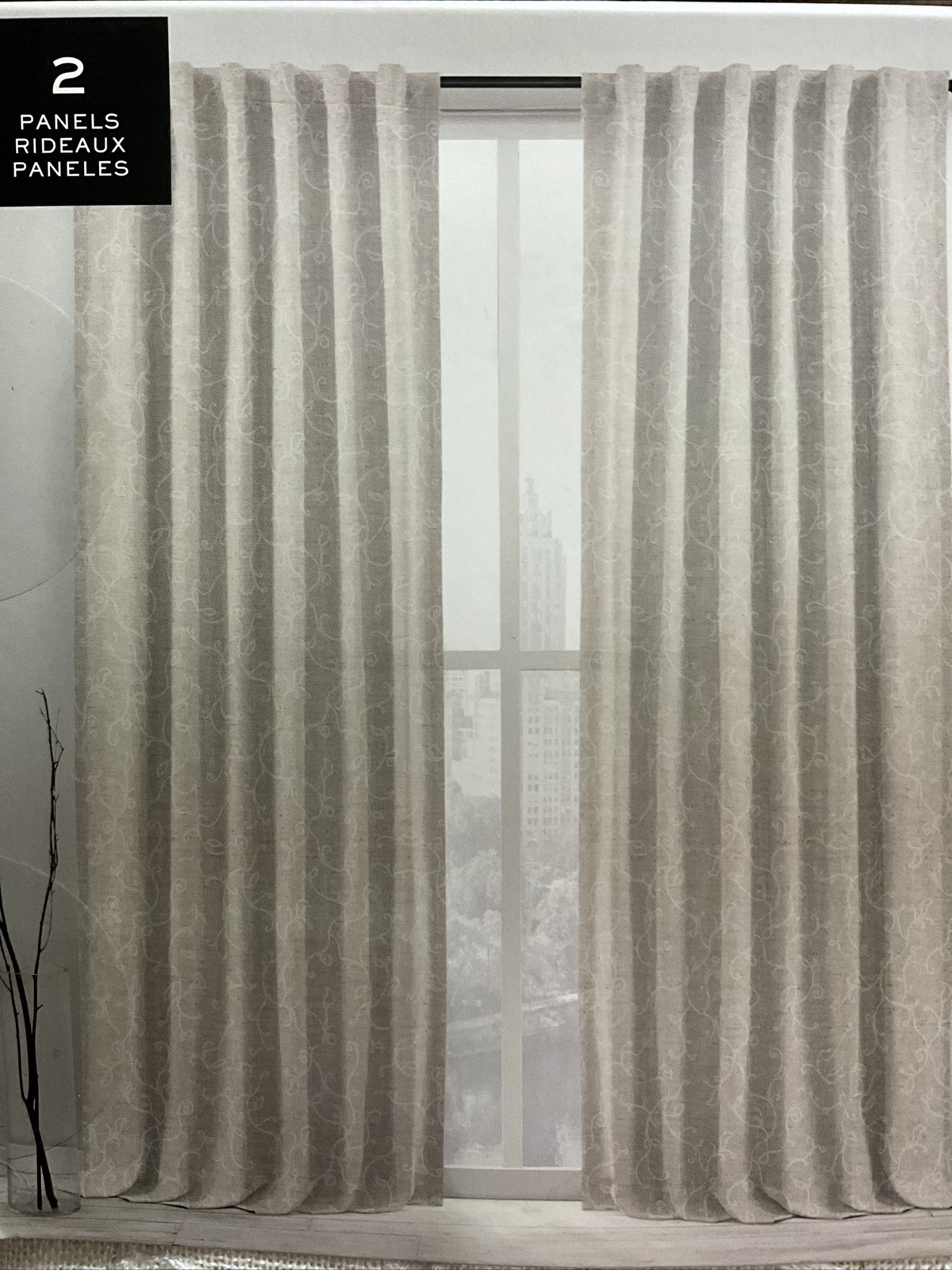 Ralph Lauren FALLBROOK 2 Window Panels Curtains Stitched Scroll Linen 54 x 96”