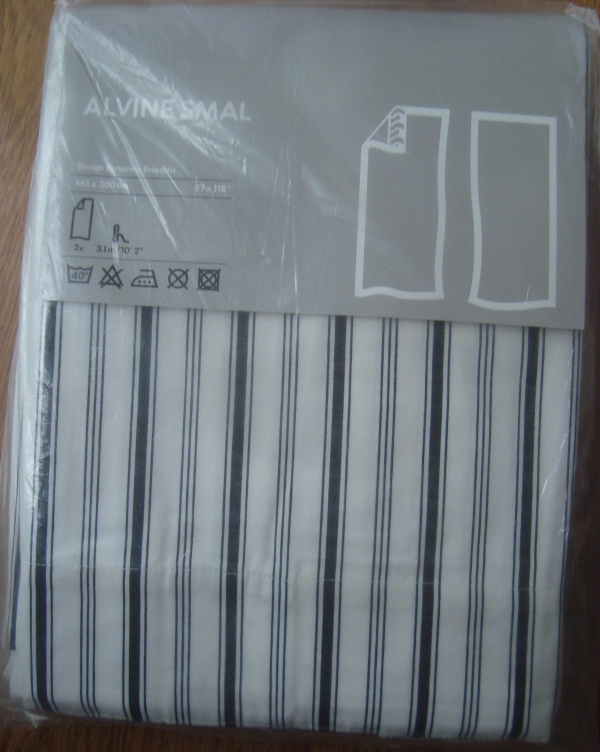 IKEA Pair of Curtains White Dark Blue Striped 57×118″ Design Katarina Brieditis