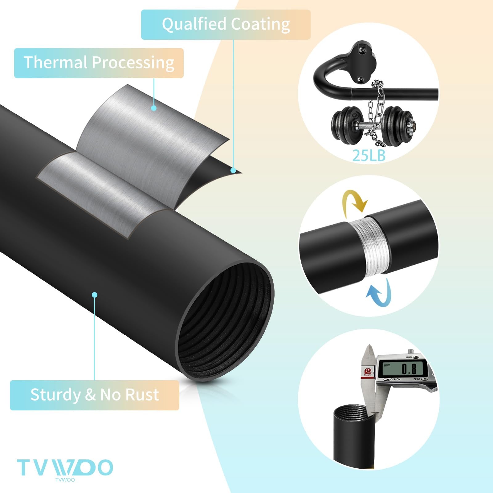 TVWOO Wrap Around Curtain Rods,Black 28-48″ ( 1pack ), Matte Black