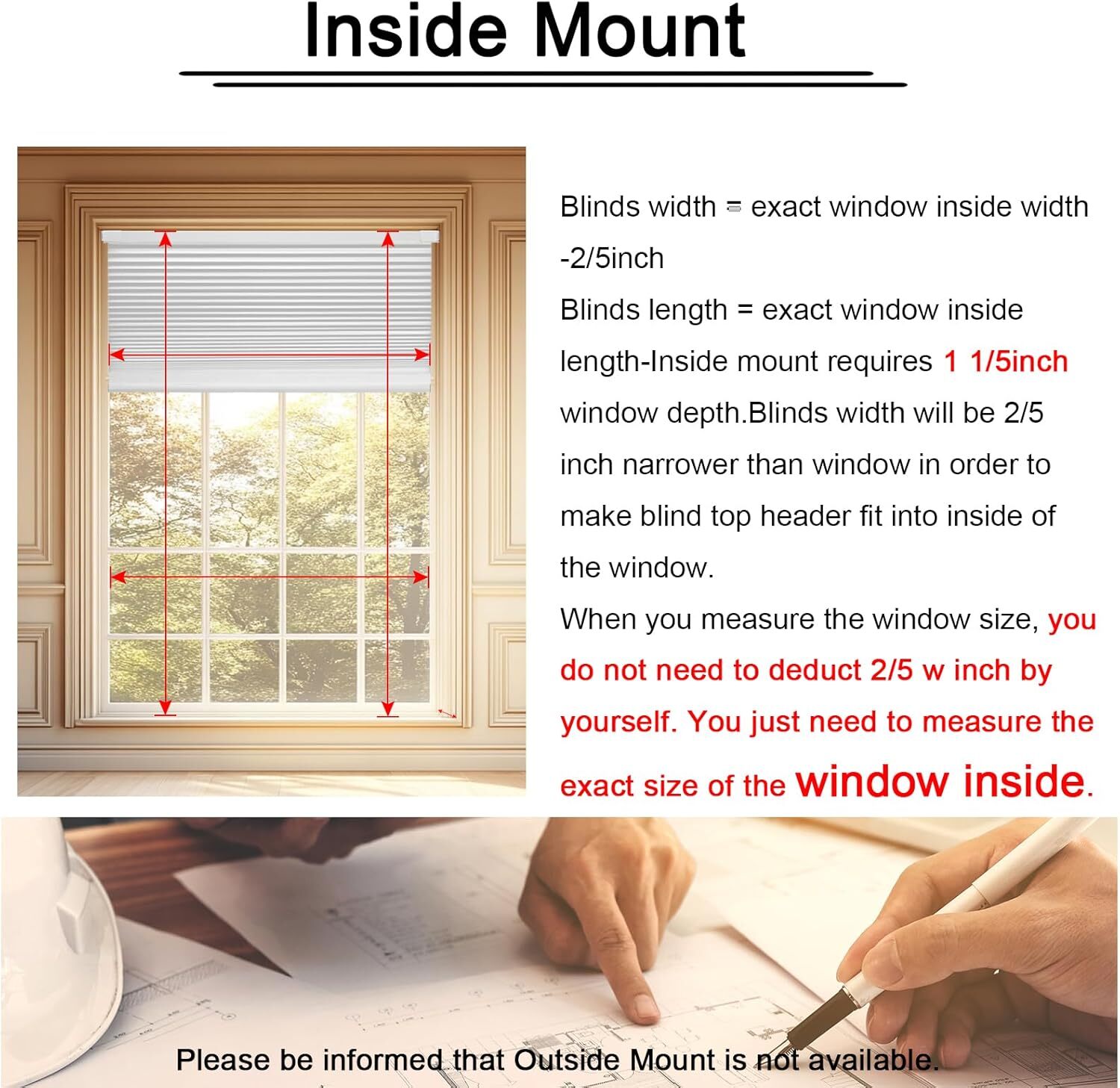 Cordless Cellular Blinds, White 34“ W x 48” H