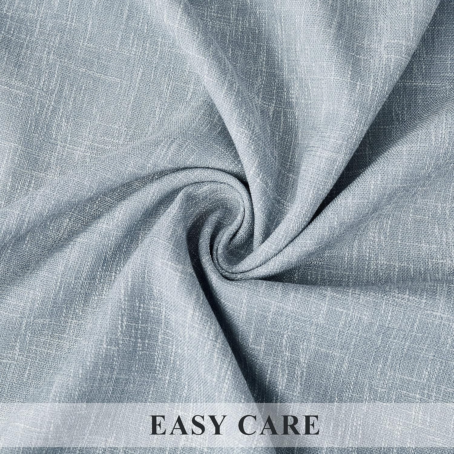 Blue Solid Full Blackout Curtain Heavy Linen Texture Window Treatment for Bedroo