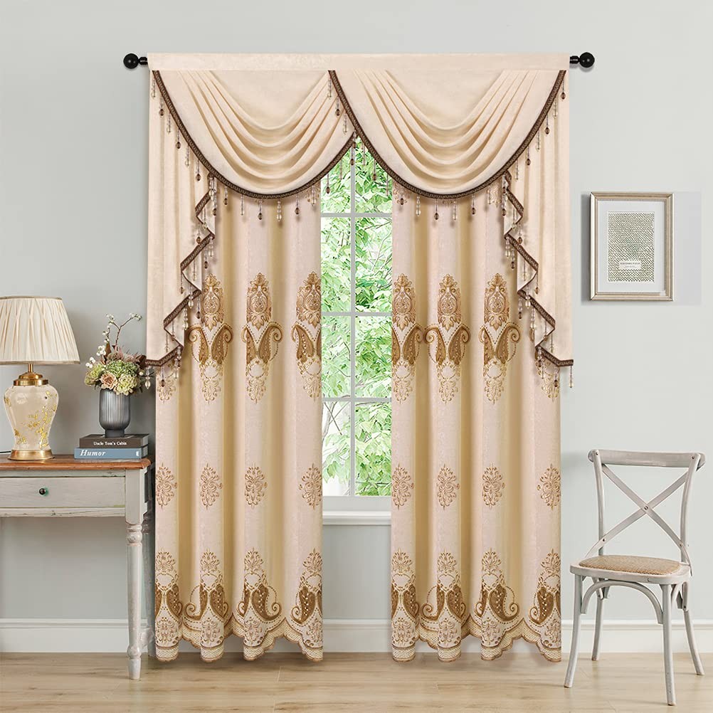 Elkca Thick Chenille Window Curtains Valance For Living Room Beige Valance