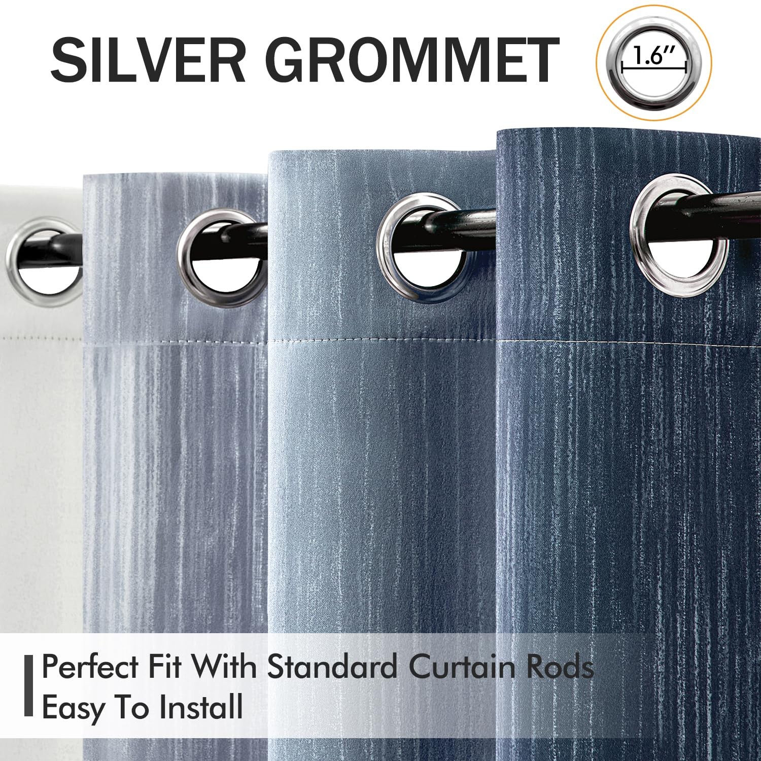 Navy Blue and Greyish White Ombre Blackout Curtains, Full Room Darkening Ther…