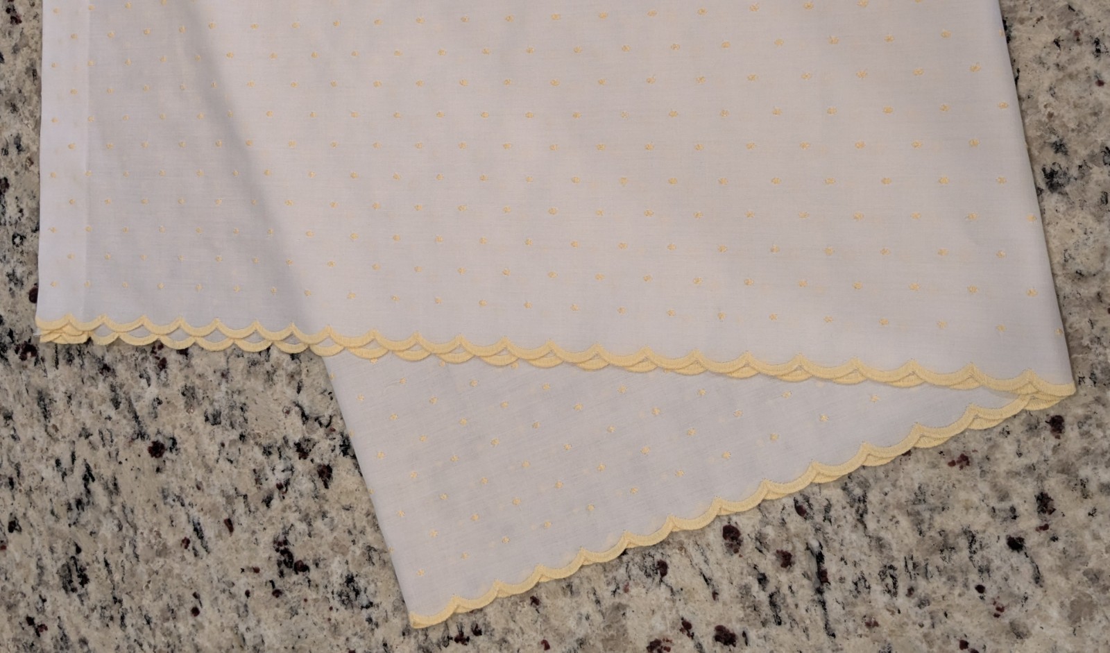 Set of 4 Handmade Swiss Dot Curtain Panels White&Yellow 51″ LONG X 73″ WIDE