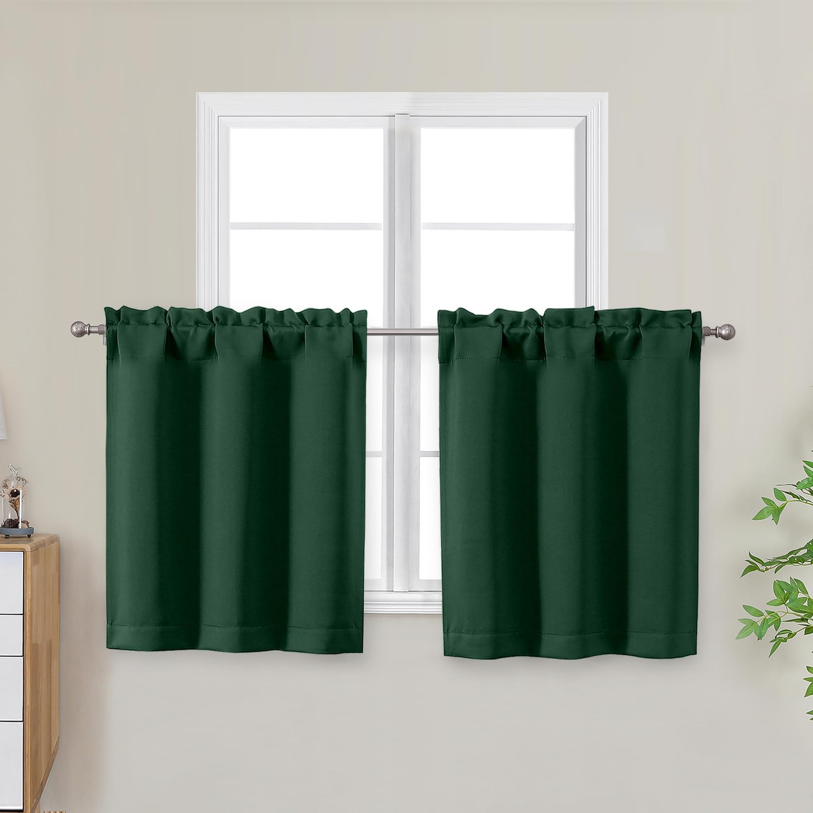 Blackout Tier Curtains 24″ for Kitchen, Bathroom, RV, 2 Panels, Rod Pocket