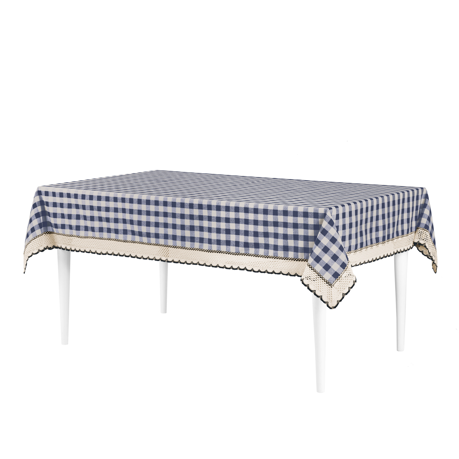 Navy Checked Plaid Cotton Dining Table Cloth Cover for Dining Room, Kitchen