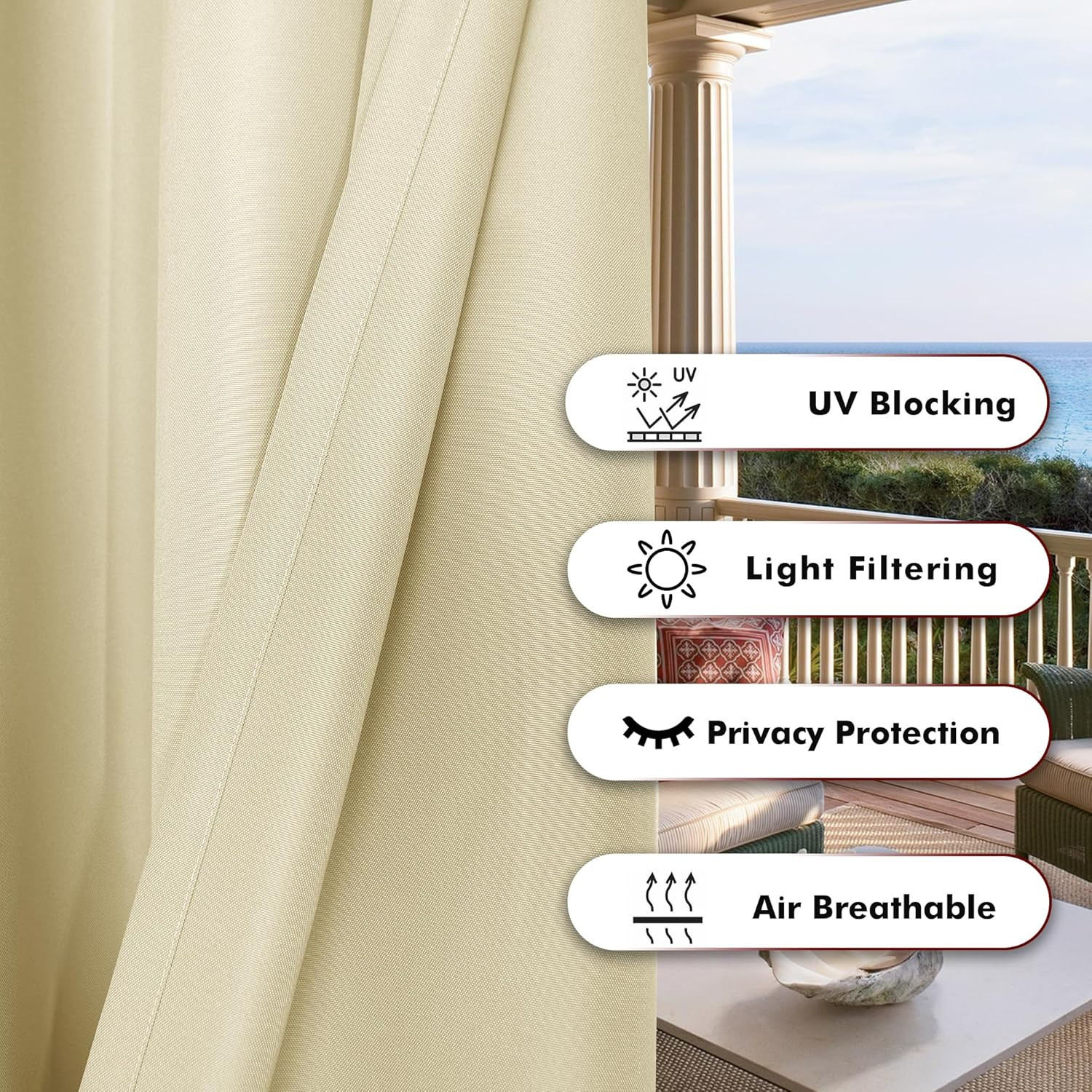 BONZER Waterproof Outdoor Curtains for Patio, Premium Thick Privacy Weatherproof