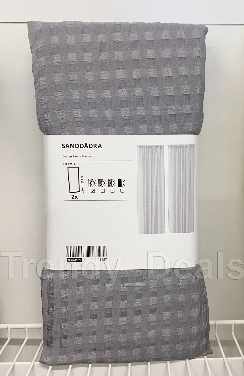 Ikea SANDDADRA Sheer Curtains 2 Panels (1 pair) 57″ x 98″ Light Gray Check – NEW