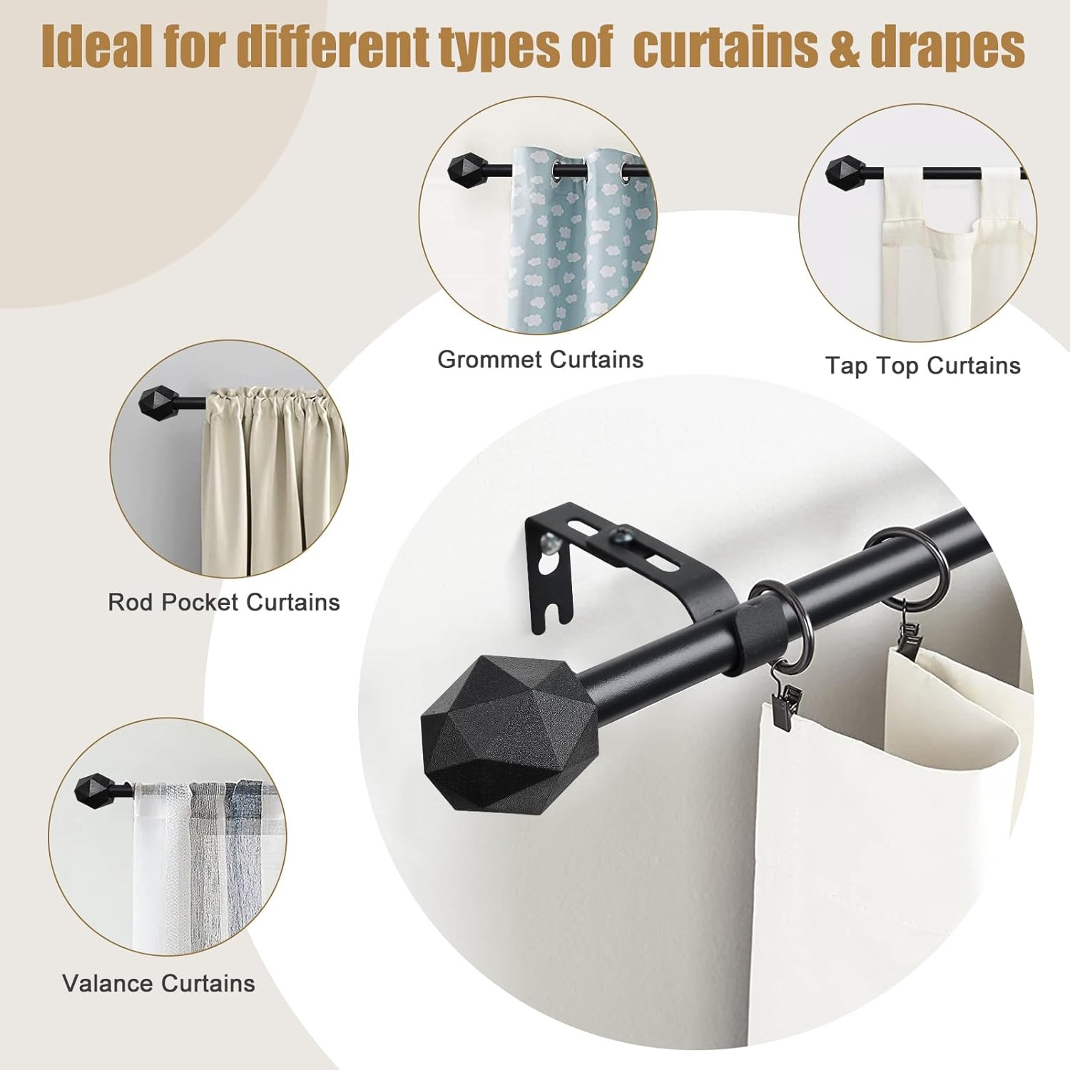 Curtain Rods, 72″ to 144″ for Windows Curtain Rod Set, Modern Simplicity Decorat