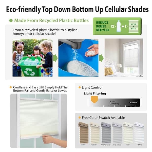 Perfect Lift Ivory Cordless Light Filtering Top Down Bottom Up Cellular Shade