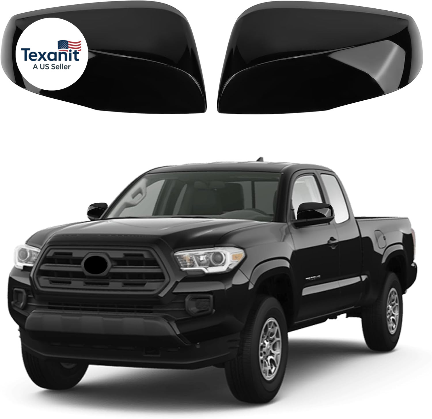 Gloss Black Replacement Mirror Cover Caps for 2016-2023 Toyota Tacoma with Turn