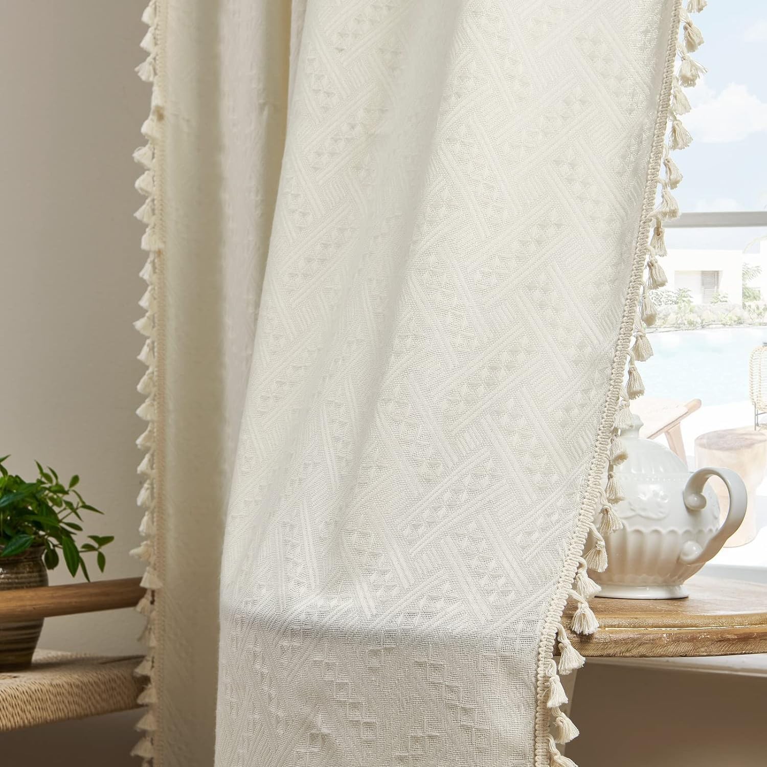Off White Curtains for Living Room 84 Inch Length 2 Panels Boho Drapes Light …