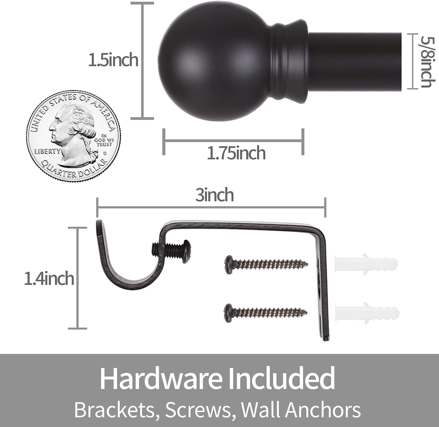 Curtain Rods for Windows 48 to 84-92 inch, 5/8″ Matte Black Curtain Rod,