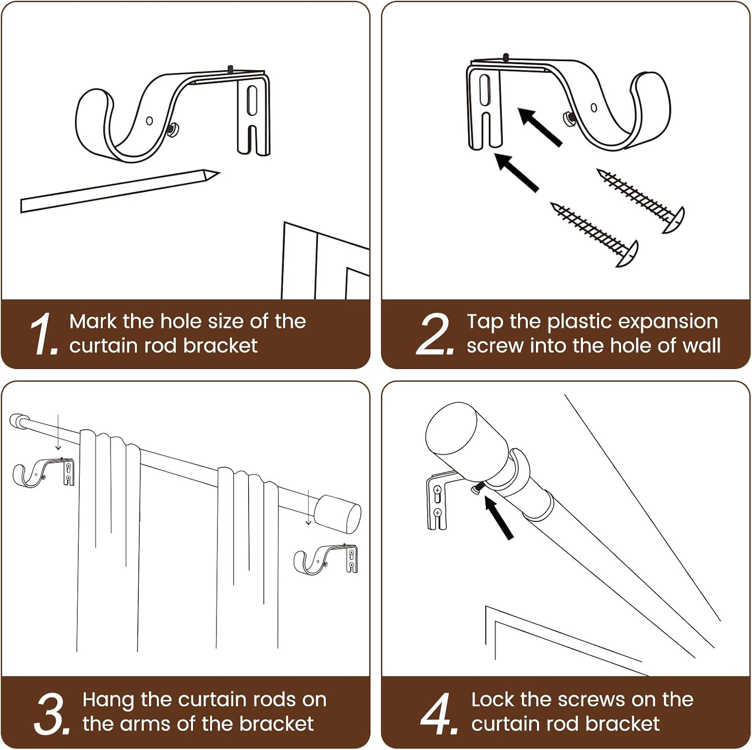 1” Diameter Curtain Rods Itself Is 30 to 60 Inch 1 Pack Fit 30-54 Inch Window wi