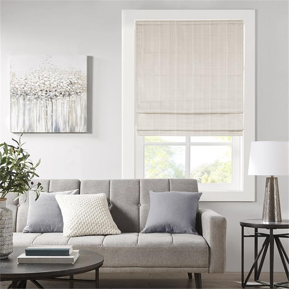 Pemberly Row 33″ Polyester Basketweave Room Darkening Roman Shade in Ivory