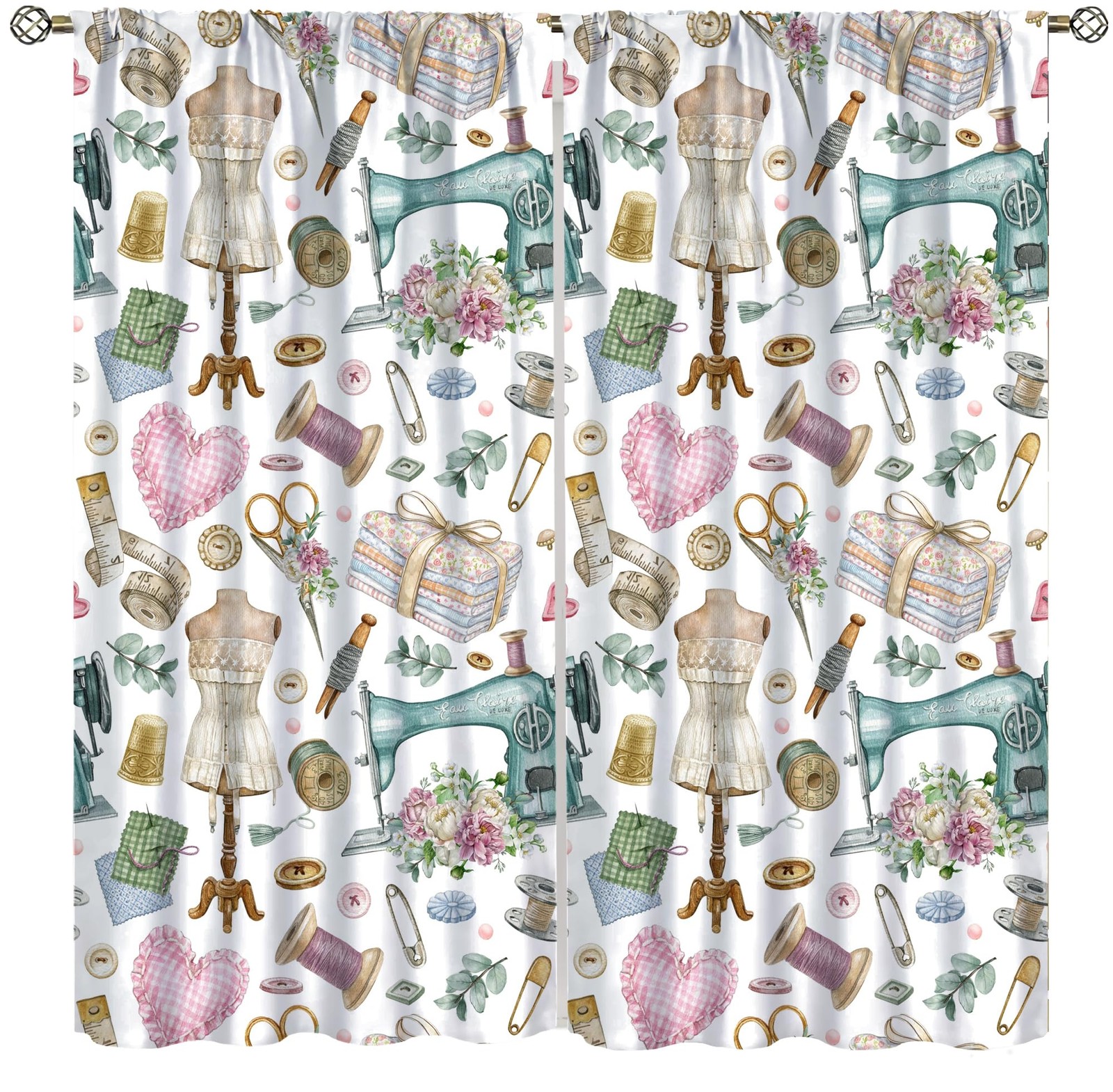 Sewing Theme Window Curtain,Vintage Sewing Machine Tool Pattern Print Curtain…