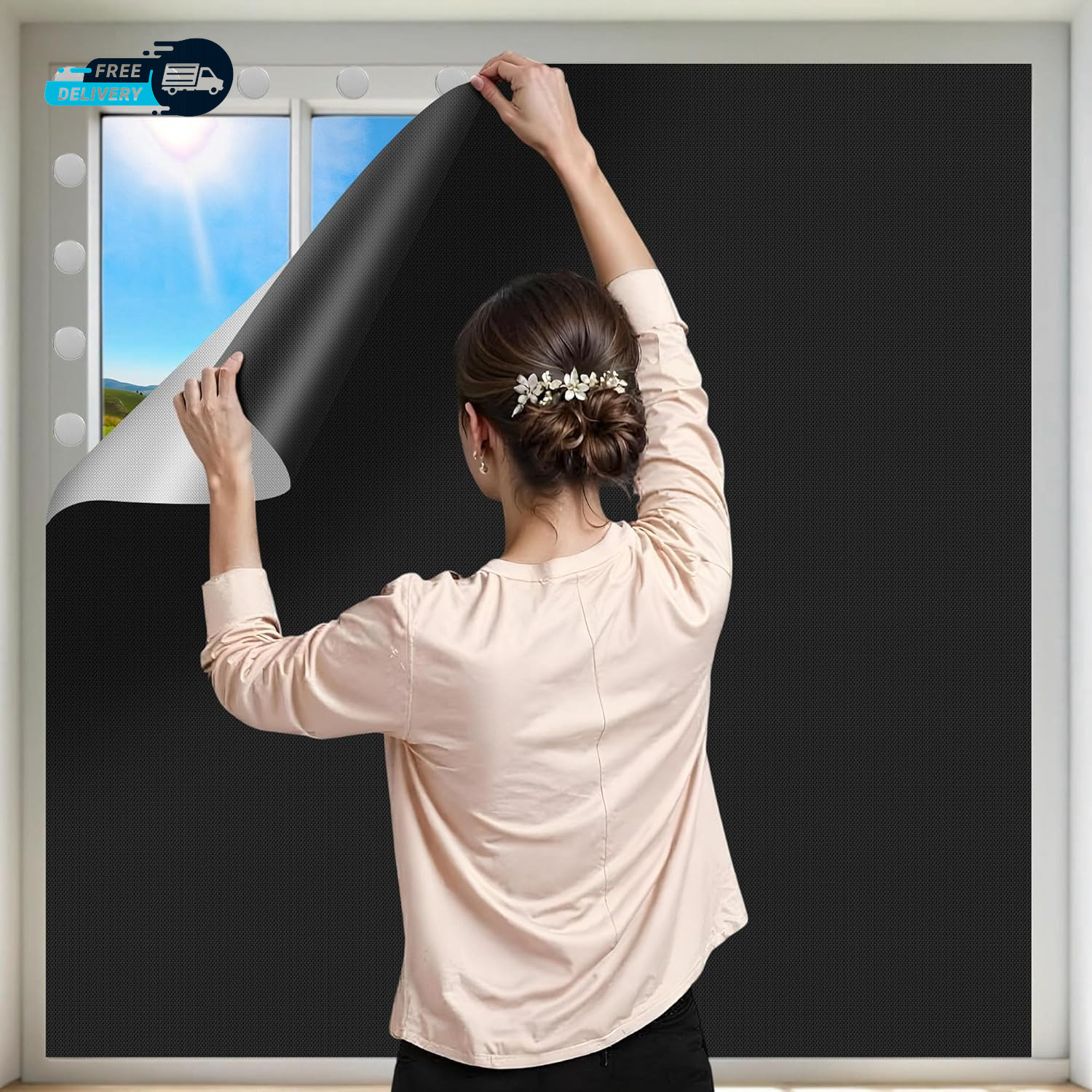 100% Black Out Window Cover Portable Blackout Shades Adhesive Thermal Blackout
