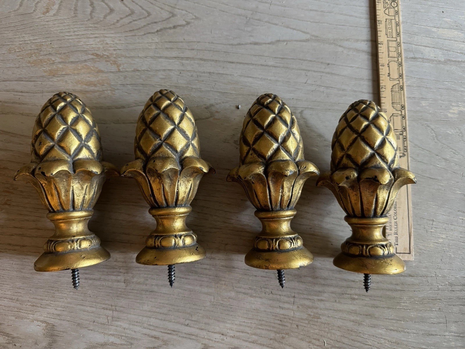 4 Solid Wood Curtain Rod Finials. 2 1/4 Inch Diameter. 6 Inches Long