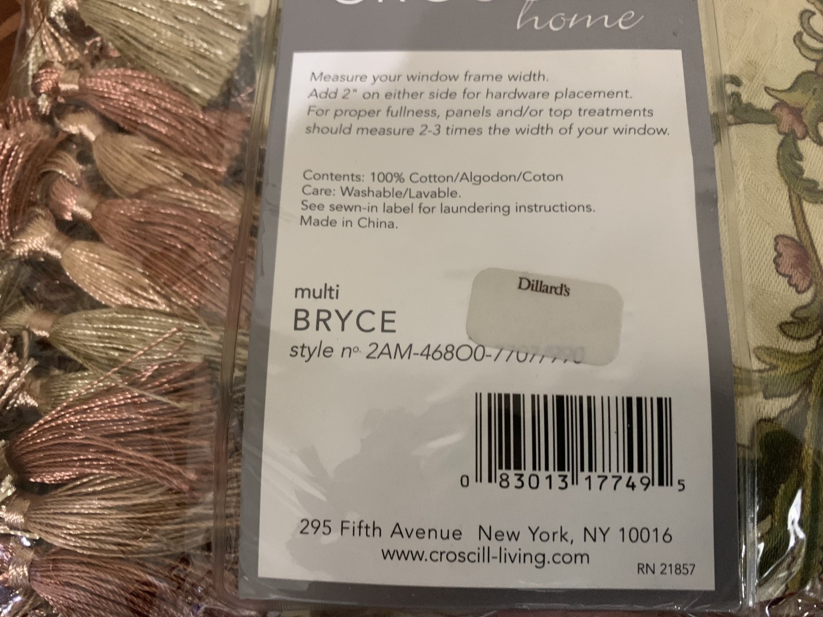 Croscill Bryce Floral Waterfall Swag Valance 48″ x 33″ Tassels Cotton NIP