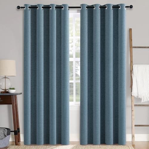 Linen Texture Curtains for Bedroom Solid 52″W x 84″L (Pack of 2) 2 Dusty Blue