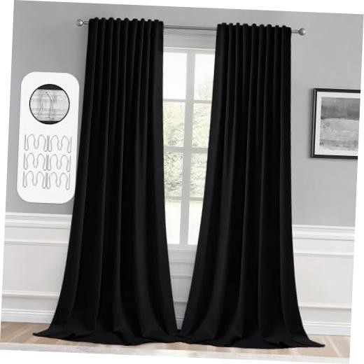 Set of 2 Black 52″x96″ Back Tabout Curtains – 96 Inch Long for 52″W x 96″L