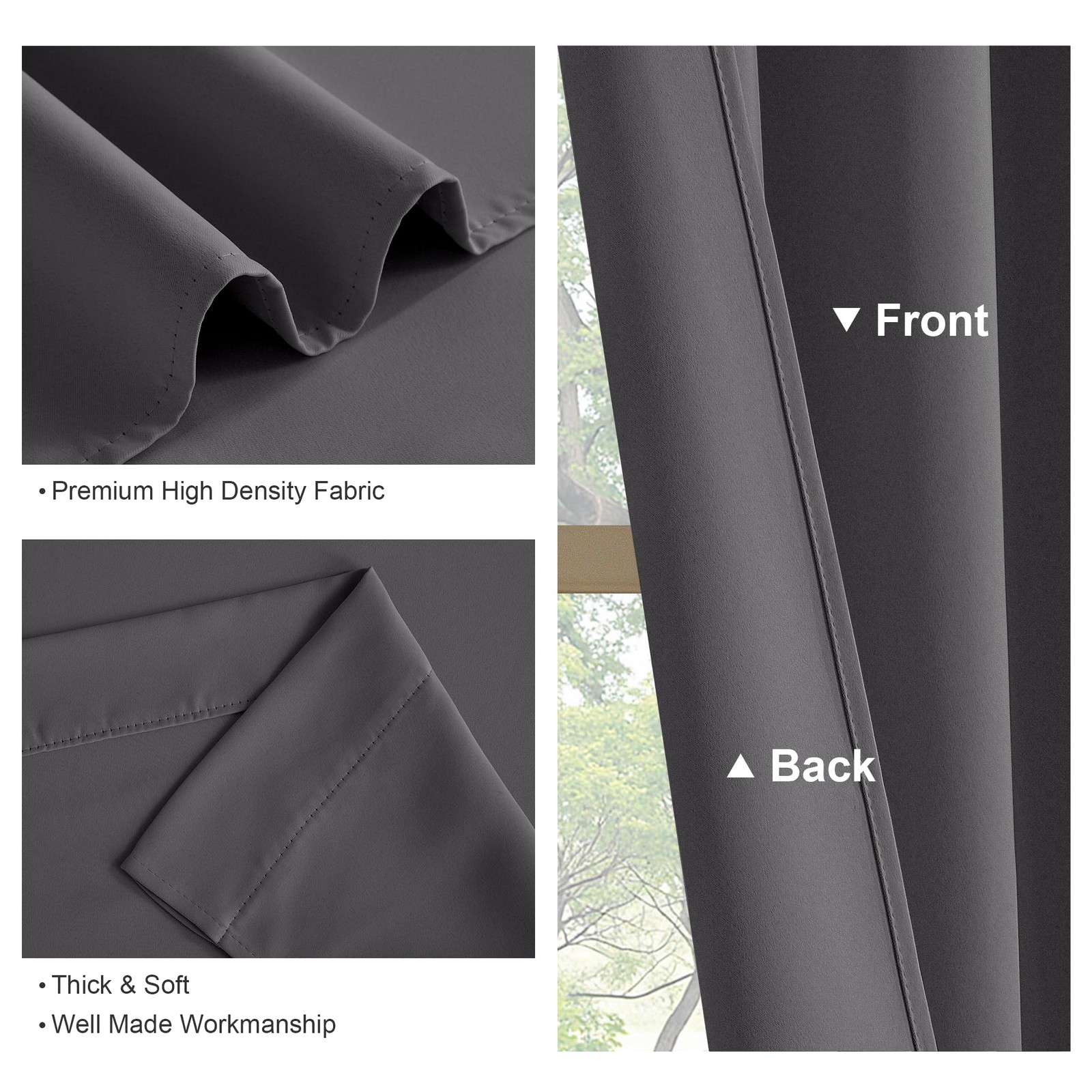 2 Panel Blackout Curtains 42×54 Inch Gray Room Darkening Window Drapes