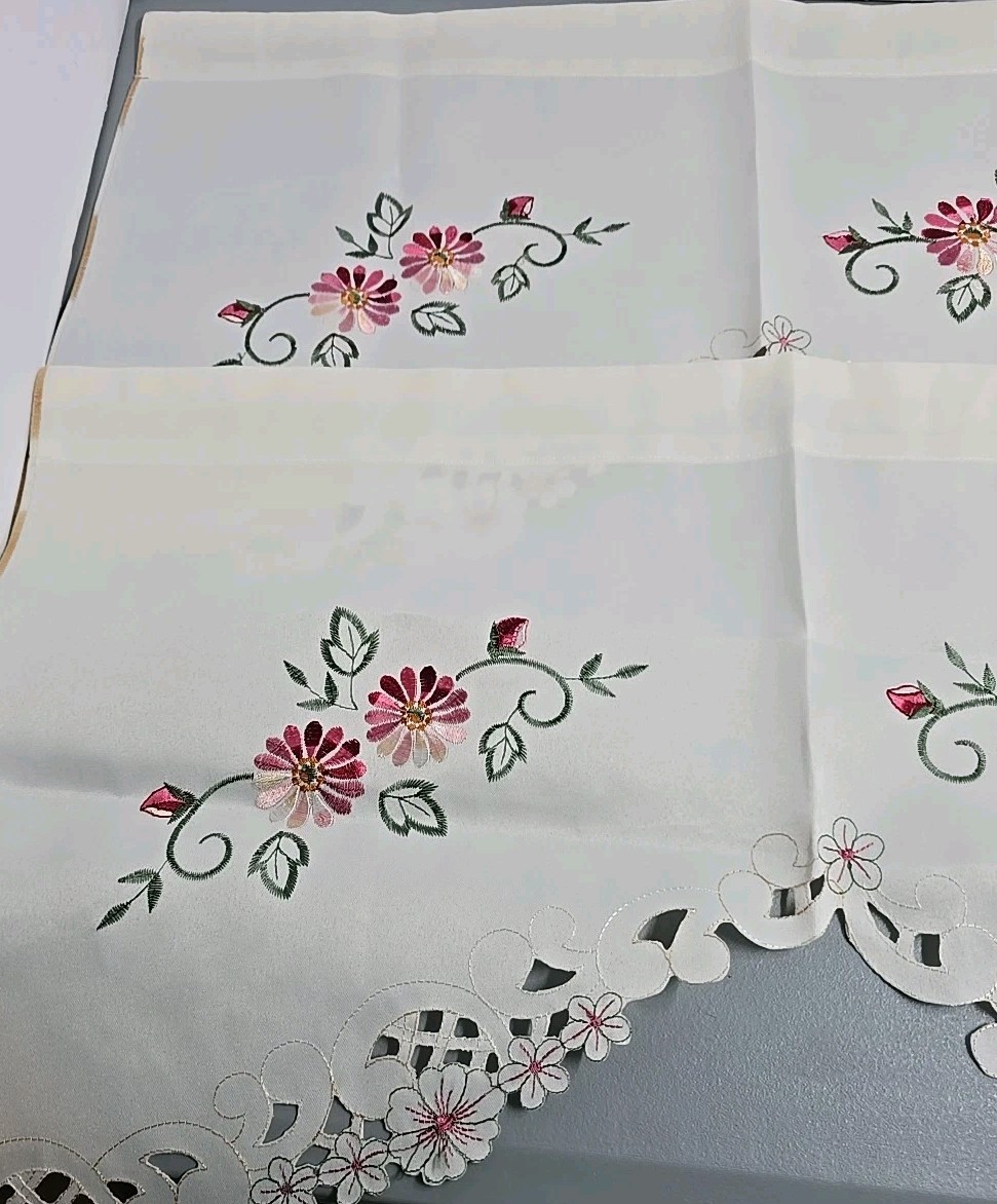 2 Embroidered Hummingbird Window Valance Spring Blooms Birds Valance 40″L×14″