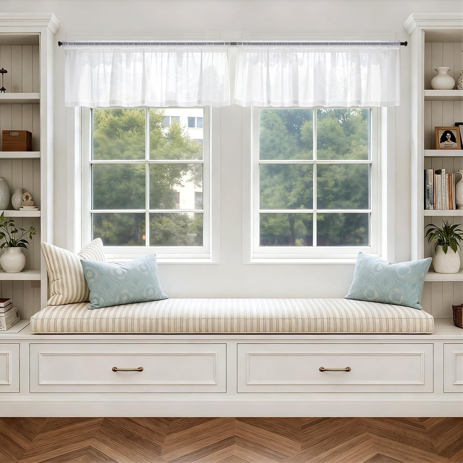 Valance for Windows, 4 Panels Set, Light 42″W x 14″L (Pack of 4) White