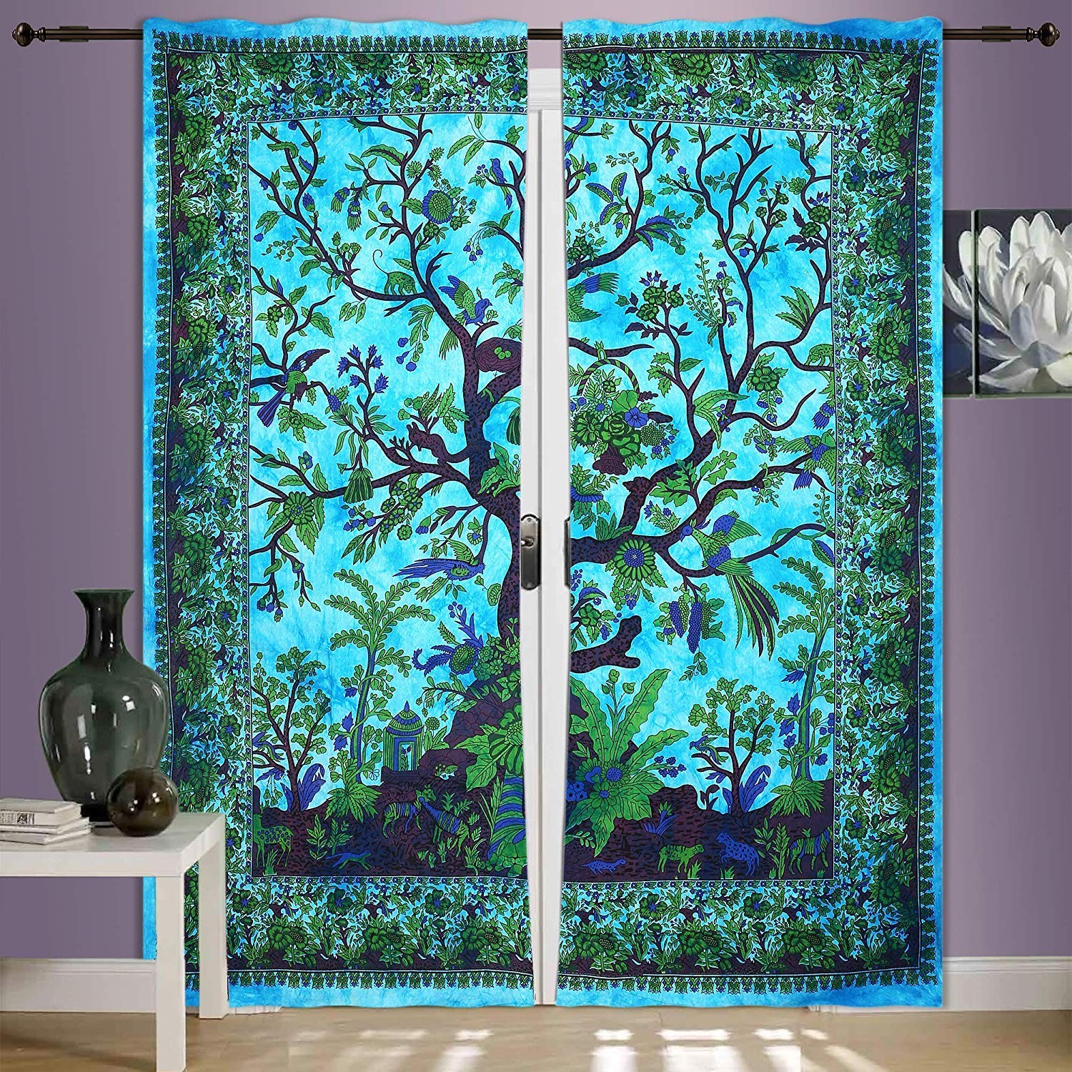 Indian Mandala Window Door Curtain Decor Room Wall Drapes Panel Sheer Tourquo…